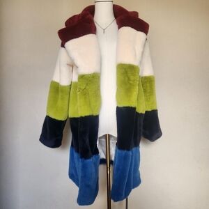 New with tags Fur Color Block Coat in Super Nova